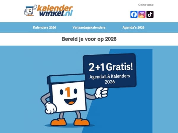📅 Dubbel voordeel: 15% korting én 2+1 gratis op 2026 jaarproducten