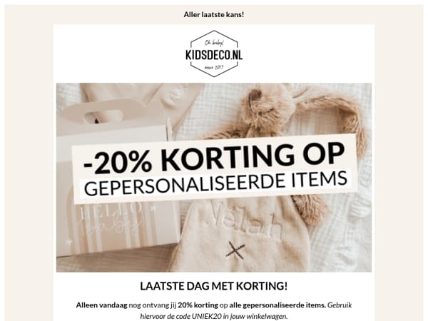 LAATSTE DAG // 20% korting op gepersonaliseerde items! 🤩