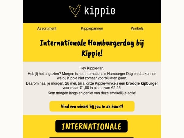 Alleen morgen: broodje kipburger voor €1,00 bij Kippie!