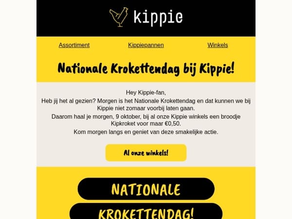 Alleen morgen: broodje kipkroket voor €0,50 bij Kippie!