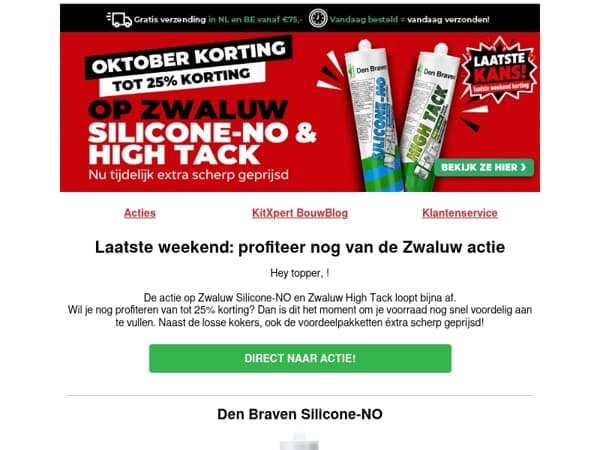 Laatste kans: tot 25% korting op Zwaluw Silicone-NO & High Tack