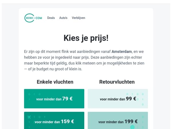 Nieuwe deals vanaf Amsterdam voor minder dan 79 €