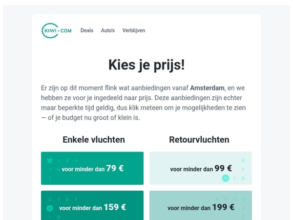 Nieuwe deals vanaf Amsterdam voor minder dan 79 €