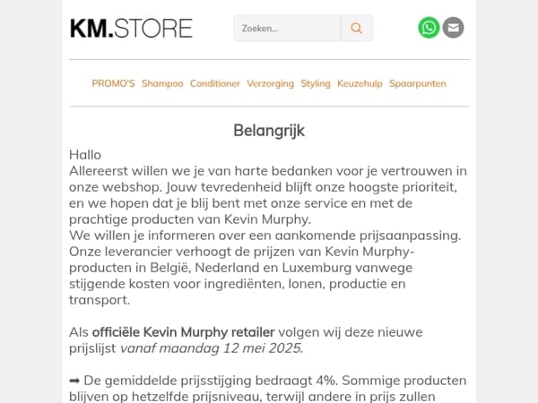 🚨 Belangrijk: prijsverhoging Kevin Murphy