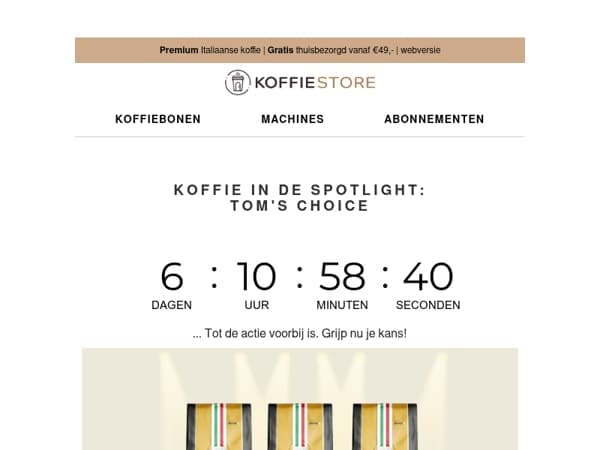 €10,- korting op 3kg Tom's Choice koffiepakket
