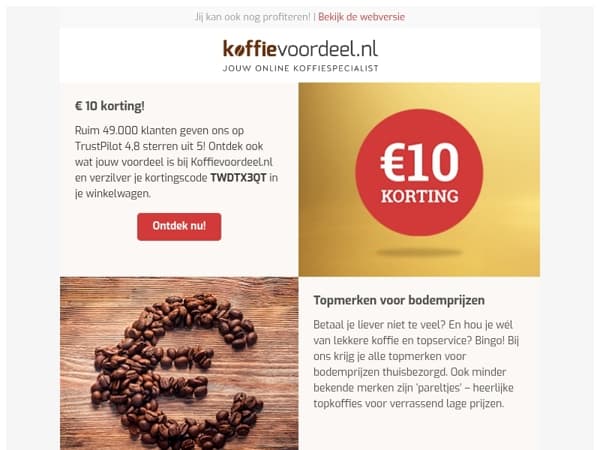 €10 extra korting op Koffievoordeel.nl