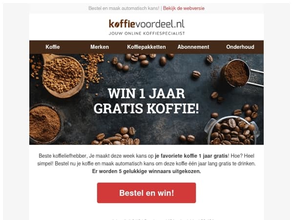 Win nu 1 jaar gratis je favoriete koffie!