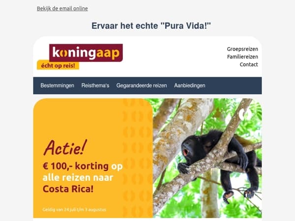 Boek nu jouw reis naar Costa Rica met € 100,- korting!