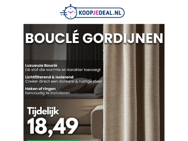Luxe Bouclé Gordijnen nu 18,49 🚨