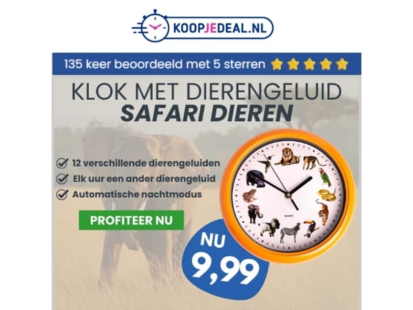 Klok met Dierengeluid nu 9,99 🦁