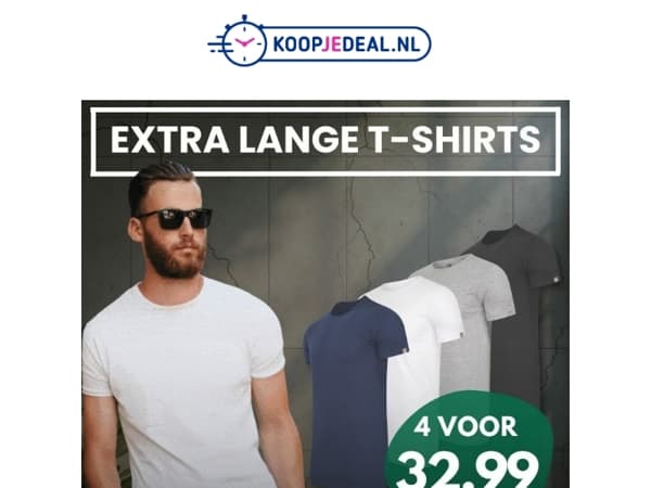 4 Extra Lange T-Shirts voor 32,99