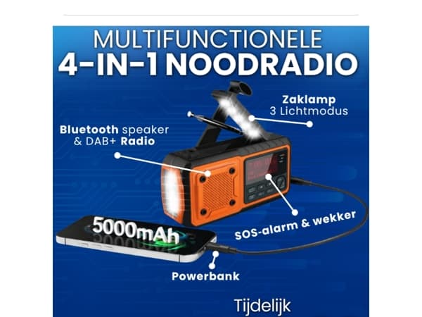 Nieuw: 4-in-1 Solar Noodradio 🚨