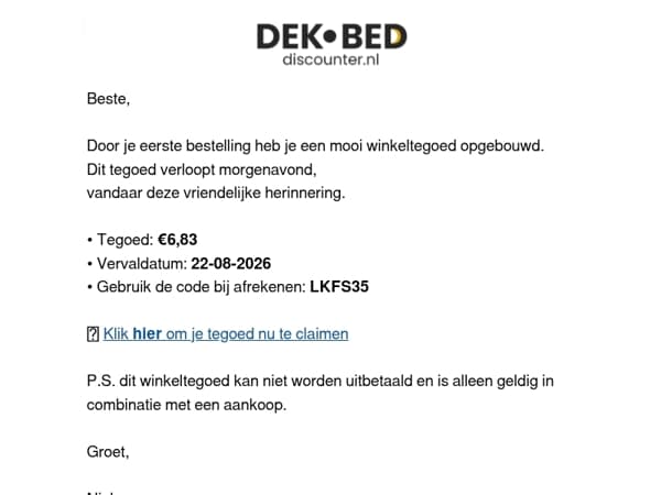 Je winkeltegoed verloopt bijna