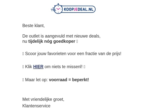 Outlet = Aangevuld met nieuwe Deals❗