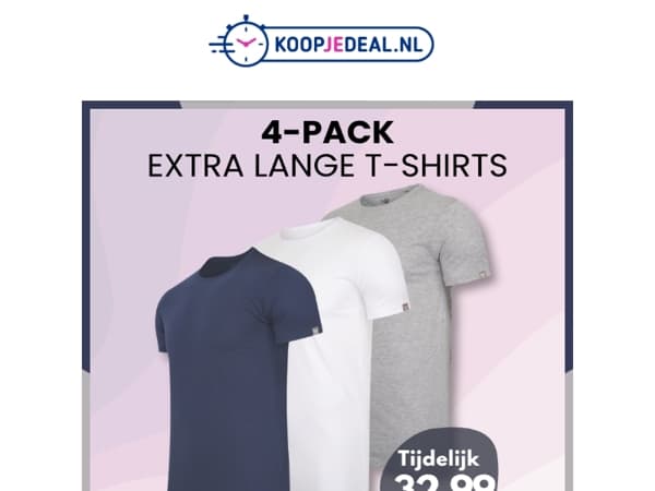 4 Extra lange T‑shirts​ voor 32,99 👕