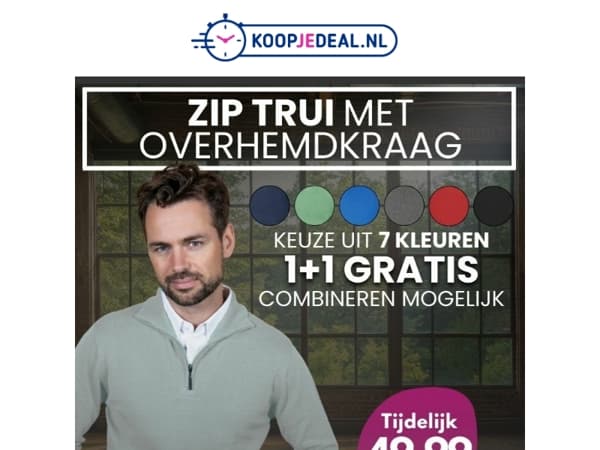 Zip Trui Overhemdkraag 1+1 GRATIS!