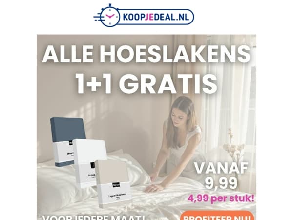 Laatste Kans: Hoeslakens 1+1 GRATIS