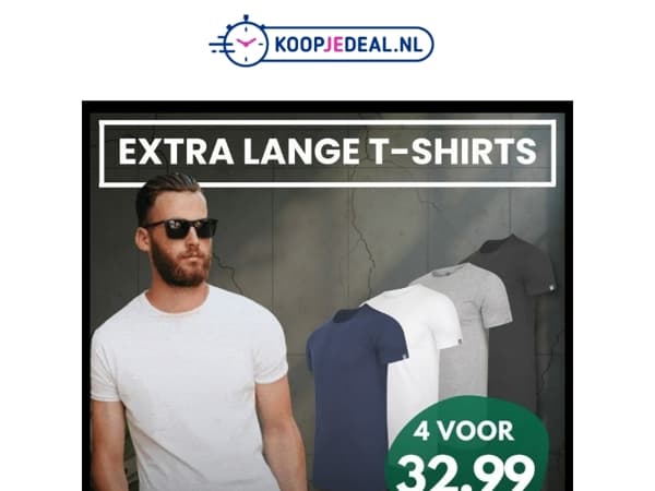 4 Extra Lange T-Shirts voor 32,99 👕