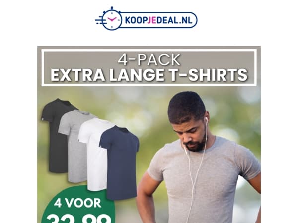 4 Extra Lange T-Shirts voor 32,99