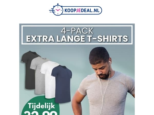 4 Extra Lange T-Shirts voor 32,99