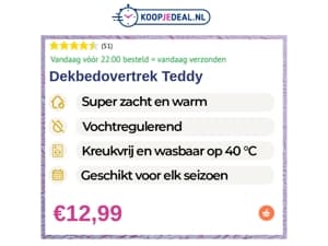 Dekbedovertrek Teddy €12,99 🧸 | Oplegmatras Carbon €19,99 💤 | Gewatteerde Herenjas €29,99 ☔