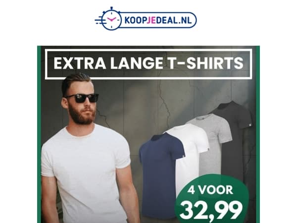 4 Extra Lange T-Shirts voor 32,99