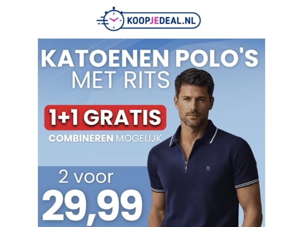 Katoenen Polo met Rits 1+1 GRATIS 👕