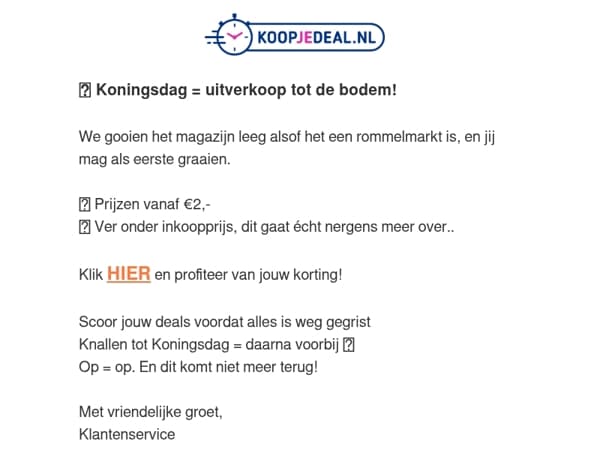 👑 Koningsdag stunt: Deals vanaf 2,-