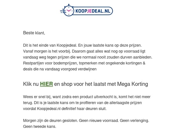 Koopjedeal Stopt na Vandaag ⏱️