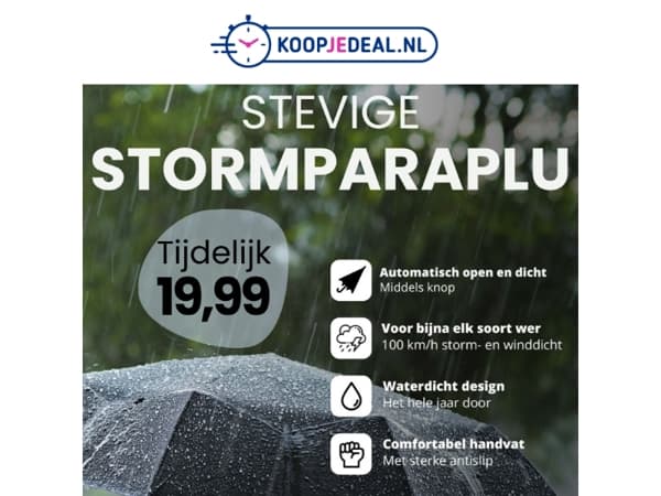 Stevige Stormparaplu tijdelijk 19,99 ☔