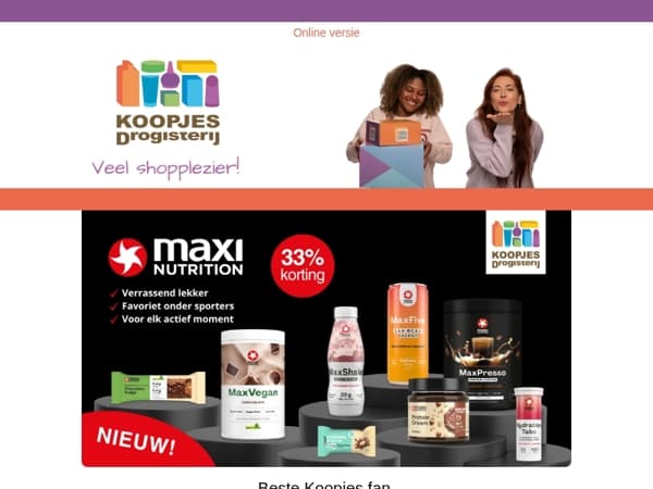 😄 Nieuw & populair onder sporters: MaxiNutrition met 33% korting