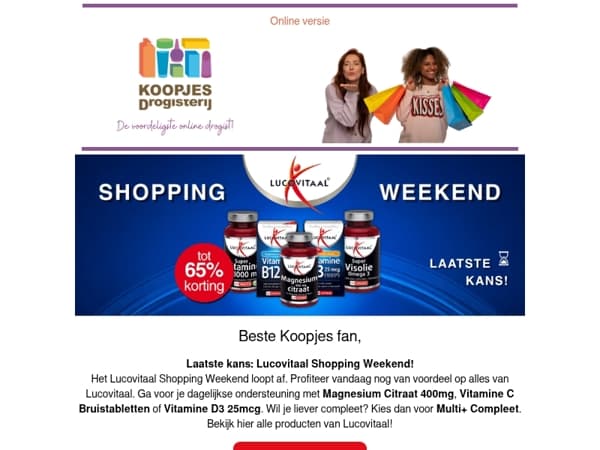 Alleen vandaag nog Lucovitaal Shopping Weekend!  | KoopjesDrogisterij.nl