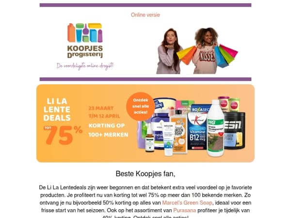🌸 Li La Lentedeals: tot 75% korting op 100+ merken | KoopjesDrogisterij.nl