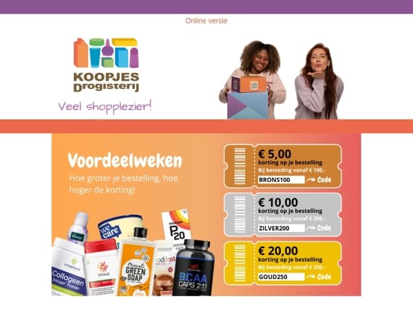 🎁 Mis dit niet! Ontvang €20 EXTRA korting met jouw kortingscode | KoopjesDrogisterij.nl