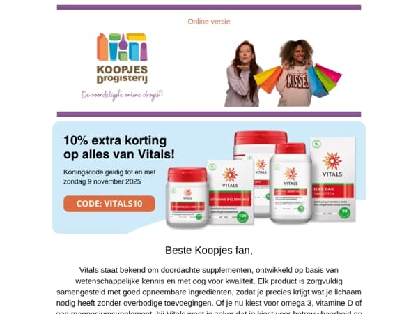Alleen deze week: 10% extra korting op Vitals! | KoopjesDrogisterij.nl