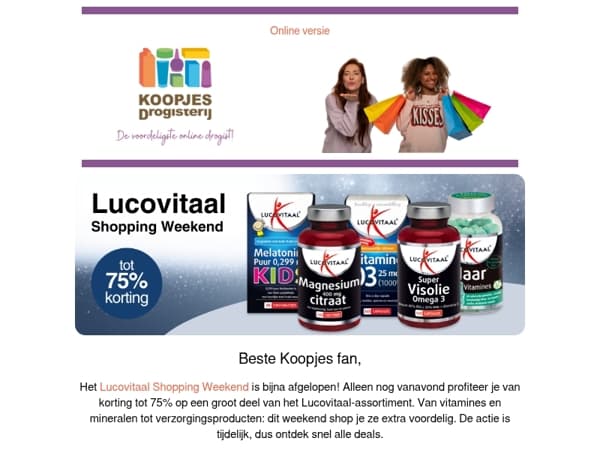 Lucovitaal Shopping Weekend: tot 75% korting | Laatste kans!