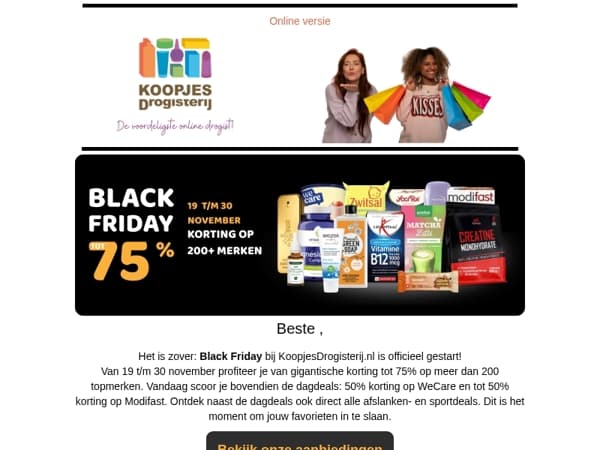 📣 Black Friday is hier: Dagaanbiedingen op WeCare en Modifast! | KoopjesDrogisterij.nl