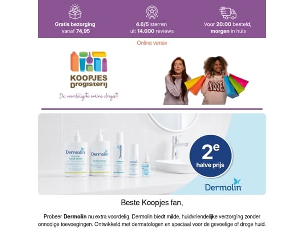 Dermolin nu tweede halve prijs 🛒| KoopjesDrogisterij.nl