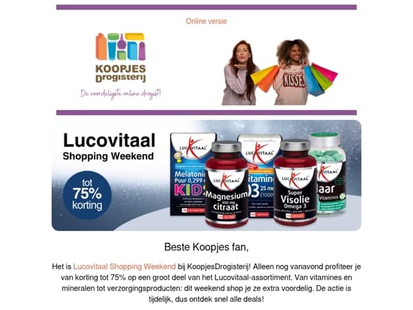 Lucovitaal Shopping Weekend: tot 75% korting | KoopjesDrogisterij.nl