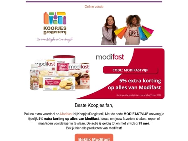 Extra 5% korting op Modifast | KoopjesDrogisterij.nl