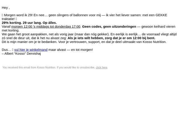 Morgen. 29 uur. 29% korting. Klaar?