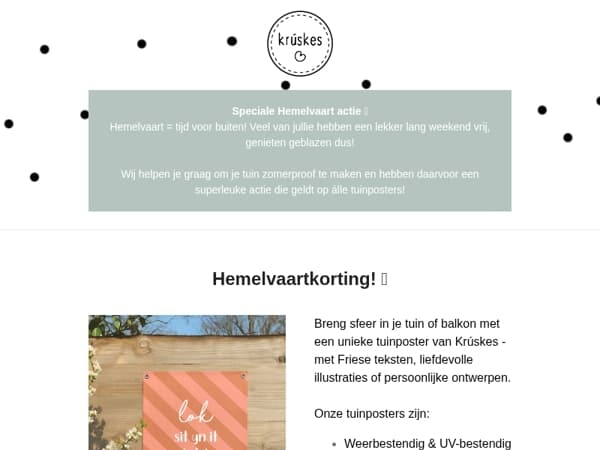 🌼 Hemelvaartactie: 20% korting op alle tuinposters!
