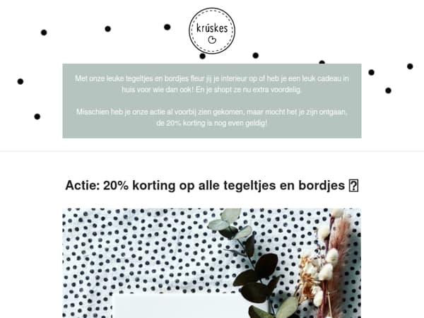 📢 20% korting op alle Tegeltjes en Bordjes!