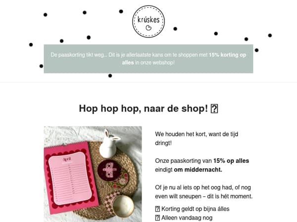 📢 Laatste kans: 15% Paaskorting eindigt vanavond!
