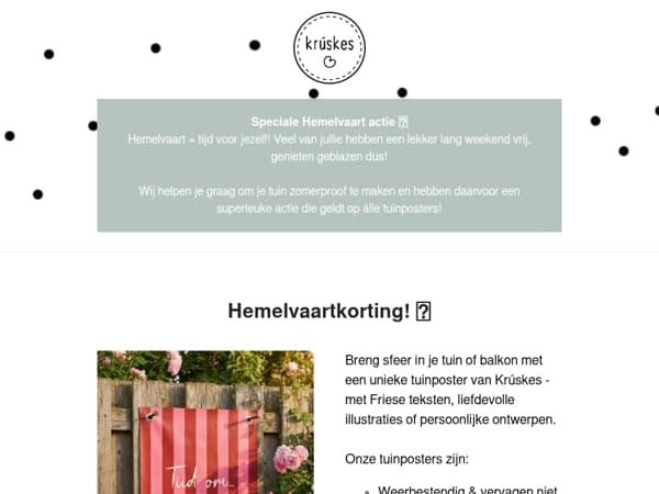 🌼 Hemelvaartactie: 20% korting op alle tuinposters!