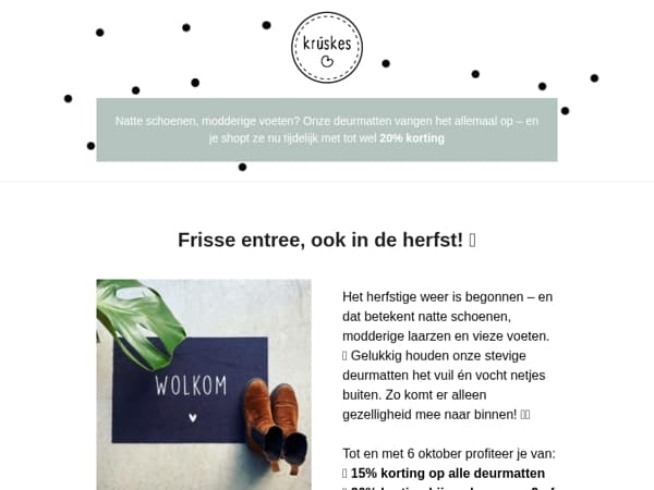 🍂 Actie: tot 20% korting op (nieuwe) deurmatten!