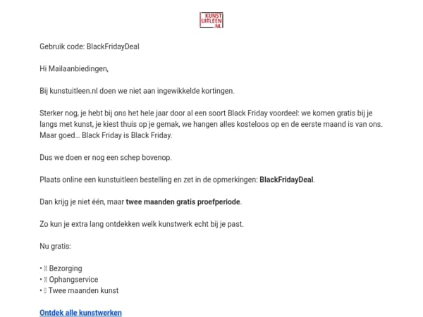 2 maanden gratis kunst + gratis ophangservice + gratis bezorging. Black Friday 🖼️ 