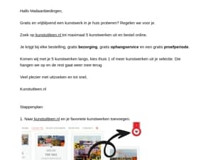 1 maand gratis kunstuitleen, inclusief gratis ophangservice
