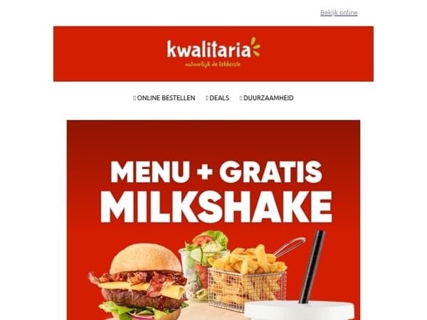 Gratis milkshake bij menu!
