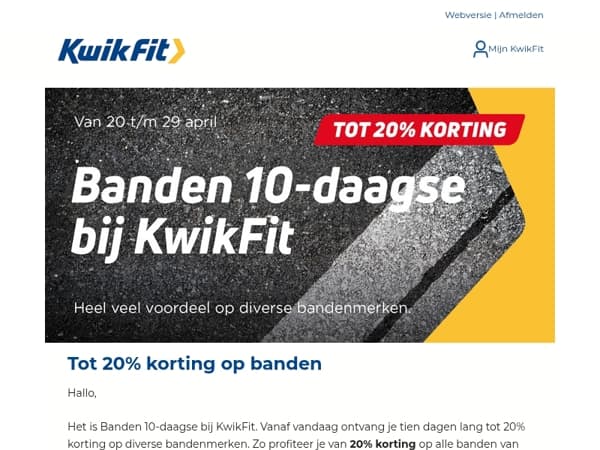 Banden 10-daagse: Tot 20% korting op banden van diverse topmerken.